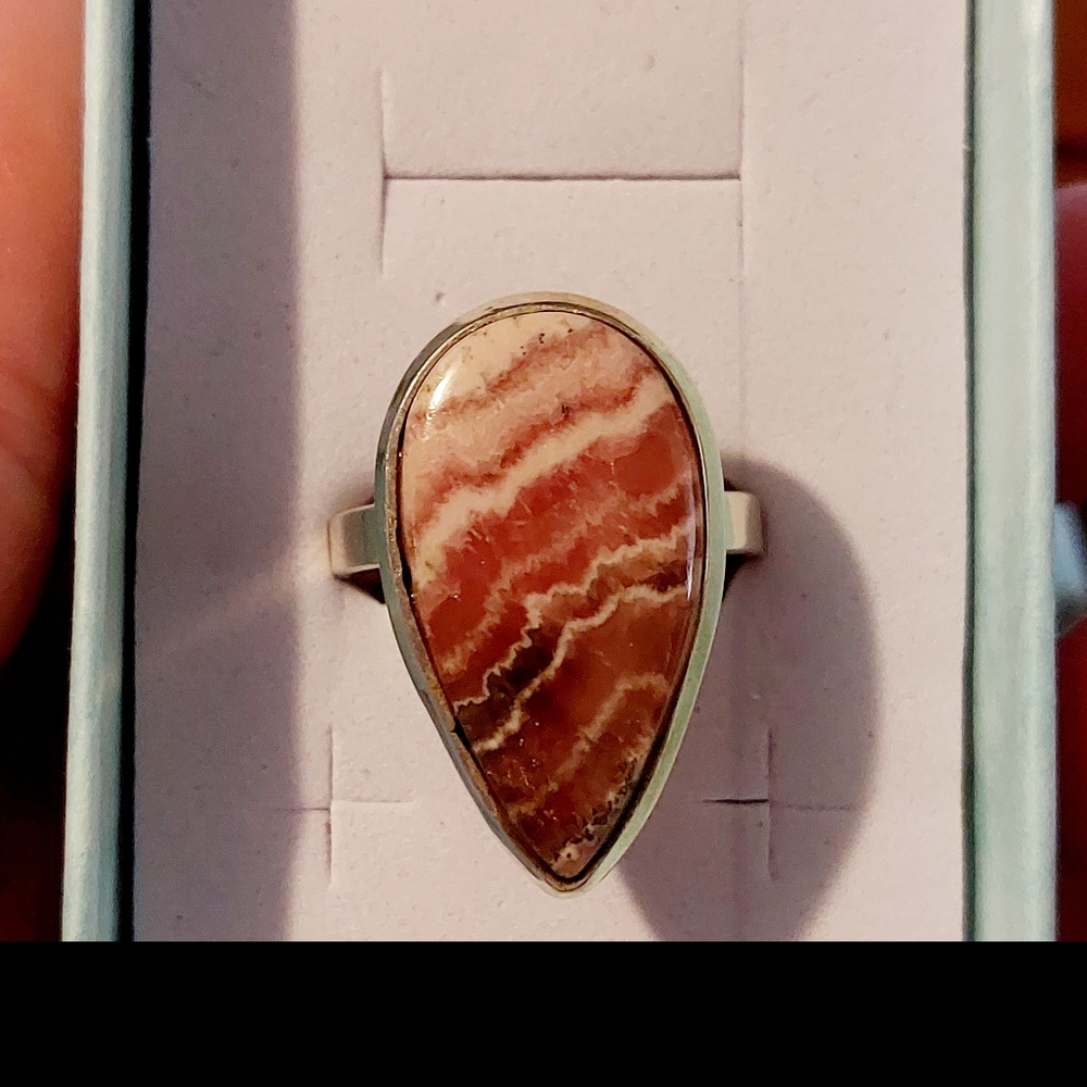 Rhodochrosite on sterling ring sz 12